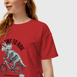 Футболка оверсайз женская Путешествие на велосипеде, цвет: красный — фото 2