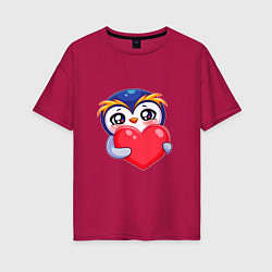 Женская футболка оверсайз Пингвиненок с сердцем