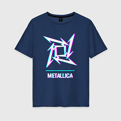 Футболка оверсайз женская Metallica glitch rock, цвет: тёмно-синий