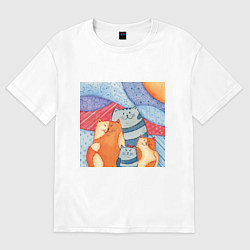 Футболка оверсайз женская Лоскутные котики, цвет: белый