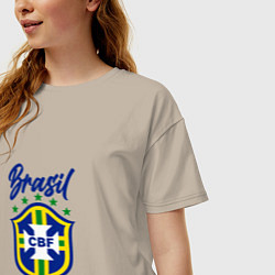 Футболка оверсайз женская Brasil Football, цвет: миндальный — фото 2