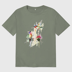 Футболка оверсайз женская Живопись полет колибри, цвет: авокадо