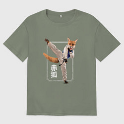 Футболка оверсайз женская Карате Лиса - Мастер восточных единоборств, цвет: авокадо