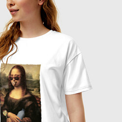 Футболка оверсайз женская Новая Джоконда - Мона Лиза коллаж, цвет: белый — фото 2