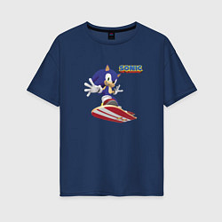 Футболка оверсайз женская Sonic - hedgehog - skateboarding, цвет: тёмно-синий