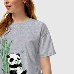 Футболка оверсайз женская Панда бамбук и стрекоза, цвет: меланж — фото 2