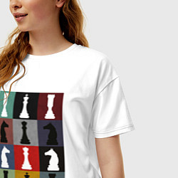 Футболка оверсайз женская Шахматные фигуры на цветном фоне, цвет: белый — фото 2