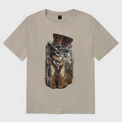 Футболка оверсайз женская Прикольный котёнок в шляпе, цвет: миндальный