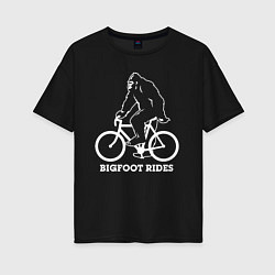 Футболка оверсайз женская Бигфут на велосипеде, цвет: черный