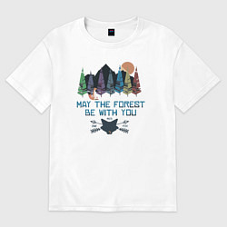 Женская футболка оверсайз Горы, лес и лиса