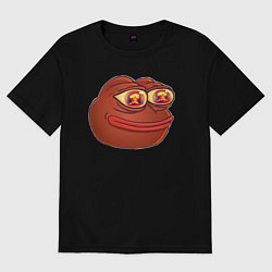 Футболка оверсайз женская Лягушонок Пепе смотрит на огонь, цвет: черный
