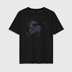 Футболка оверсайз женская Лошадь мустанг, цвет: черный