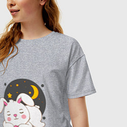 Футболка оверсайз женская Спящий Зайка, цвет: меланж — фото 2