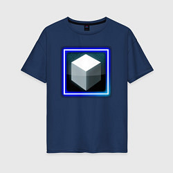 Футболка оверсайз женская Белый геометрический куб с сиянием, цвет: тёмно-синий