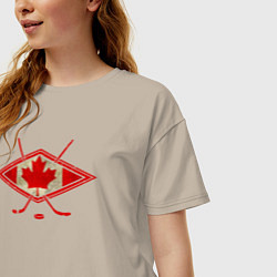 Футболка оверсайз женская Флаг Канады хоккей, цвет: миндальный — фото 2