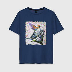 Футболка оверсайз женская Колибри с хохолком, цвет: тёмно-синий