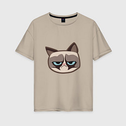 Футболка оверсайз женская Мем недовольный кот, цвет: миндальный