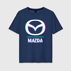 Футболка оверсайз женская Значок Mazda в стиле glitch, цвет: тёмно-синий