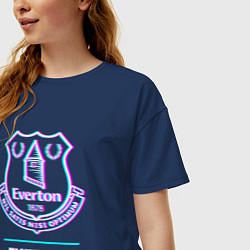 Футболка оверсайз женская Everton FC в стиле glitch, цвет: тёмно-синий — фото 2