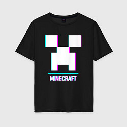 Футболка оверсайз женская Minecraft в стиле glitch и баги графики, цвет: черный