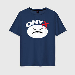 Футболка оверсайз женская Onyx logo white, цвет: тёмно-синий