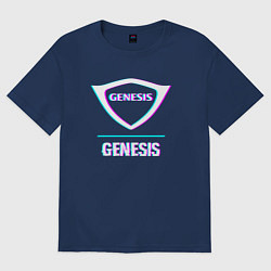 Футболка оверсайз женская Значок Genesis в стиле glitch, цвет: тёмно-синий