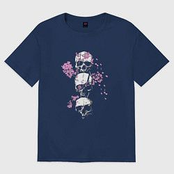 Футболка оверсайз женская Skull and Flowers, цвет: тёмно-синий