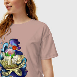 Футболка оверсайз женская Плоская земля - мир на черепахе, цвет: пыльно-розовый — фото 2