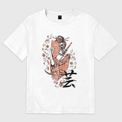 Футболка оверсайз женская Гейша скелет, цвет: белый
