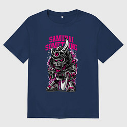 Футболка оверсайз женская Самурай с мечом в противогазе, цвет: тёмно-синий