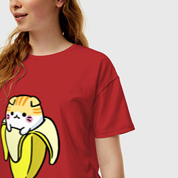 Футболка оверсайз женская Милый котик сидит в банановой кожуре, цвет: красный — фото 2