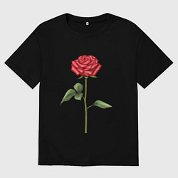Футболка оверсайз женская Роза красная, цвет: черный