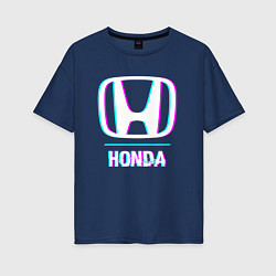 Футболка оверсайз женская Значок Honda в стиле glitch, цвет: тёмно-синий