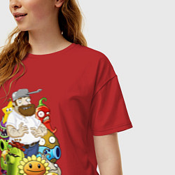 Футболка оверсайз женская Craaazy Dave plants, цвет: красный — фото 2