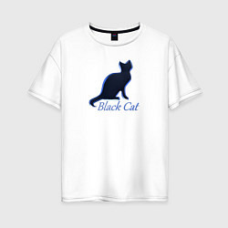 Футболка оверсайз женская Черный неоновый кот, цвет: белый