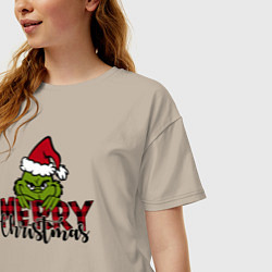Футболка оверсайз женская Гринч Merry Christmas, цвет: миндальный — фото 2