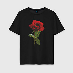 Футболка оверсайз женская Красивая красная роза, цвет: черный