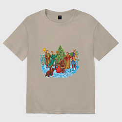 Футболка оверсайз женская Новый год палех, цвет: миндальный