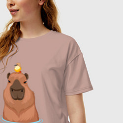 Футболка оверсайз женская Капибара и птичка, цвет: пыльно-розовый — фото 2