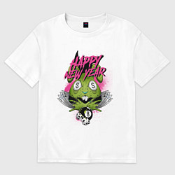 Футболка оверсайз женская Green rabbit Happy new year, цвет: белый