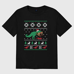 Футболка оверсайз женская Новогодний тирекс - ugly sweater, цвет: черный