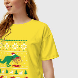 Футболка оверсайз женская Новогодний тирекс - ugly sweater, цвет: желтый — фото 2