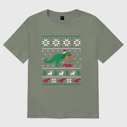 Футболка оверсайз женская Новогодний тирекс - ugly sweater, цвет: авокадо