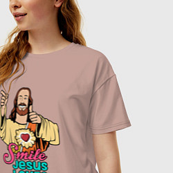 Футболка оверсайз женская Jesus Christ love u, цвет: пыльно-розовый — фото 2