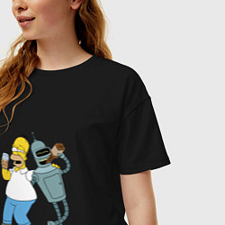 Футболка оверсайз женская Drunk Homer and Bender, цвет: черный — фото 2