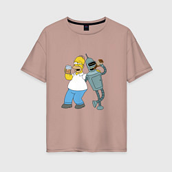 Футболка оверсайз женская Drunk Homer and Bender, цвет: пыльно-розовый