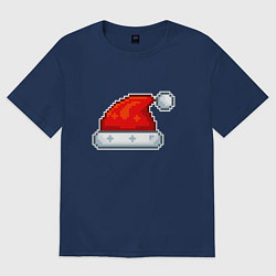 Футболка оверсайз женская Пиксельная шапка Санта Клауса, цвет: тёмно-синий