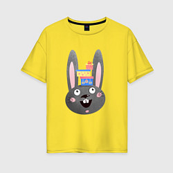 Футболка оверсайз женская Черный кролик с подарками, цвет: желтый