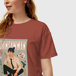Футболка оверсайз женская Аки Хаякава из Chainsaw Man, цвет: кирпичный — фото 2
