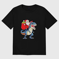 Футболка оверсайз женская Father Christmas on a dinosaur, цвет: черный